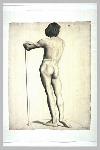 Мужчина стоит, опираясь на палку, 1877 - Жорж Сёра