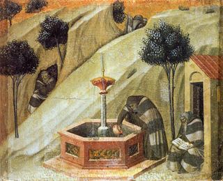 Панель Пределла. Отшельники у фонтана Илии, 1329