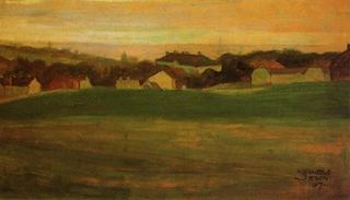 Луг на фоне деревни, 1907