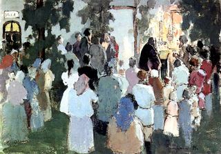 Молебен на вокзале, 1894 - Виктор Борисов-Мусатов