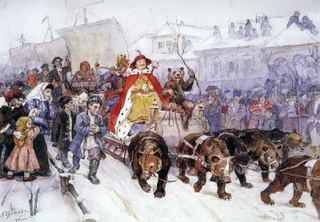 Большой маскарад в 1722 году на улицах Москвы с участием Петра I и князя-кесаря И. Ф. Ромодановского