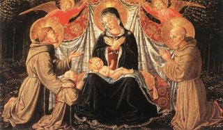 Мадонна с Младенцем со святым Франциском и дарителем фра Якопо да Монтефалько (слева) и святым Бернардино Сиенским (справа), 1452