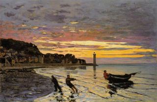 Вытаскивание лодки на берег, Онфлер, 1864