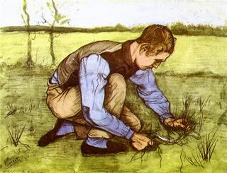 Мальчик косит траву серпом, 1881