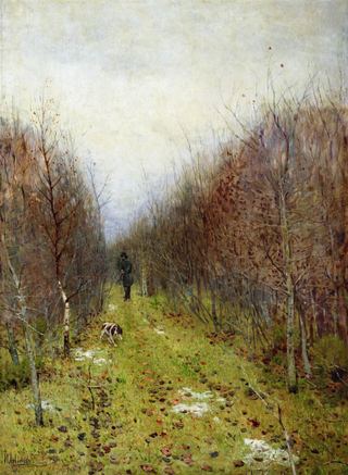 Осенний пейзаж с охотником, 1880