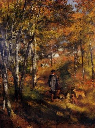 Художник Жюль Ле Кёр выгуливает собак в лесу Фонтенбло, 1866