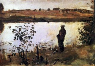 Художник К. А. Коровин на берегу реки. 1905