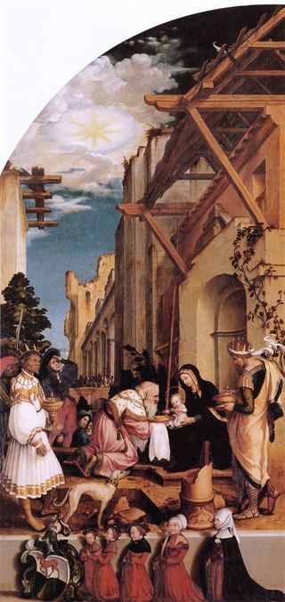 Алтарь Оберрида, левая внутренняя створка - Поклонение волхвов, 1522