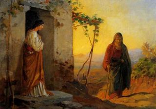 Мария, сестра Лазаря, встречает идущего к ним домой Иисуса, 1864 - Николай Ге