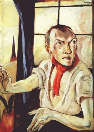 Автопортрет с красным шарфом, 1917 - Макс Бекманн