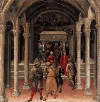 Алтарь Кваратези, Паломники у гроба святителя Николая Барийского, 1425