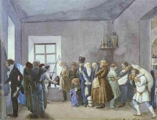 Приемная комиссара полиции в ночь перед праздником, 1837 - Павел Федотов