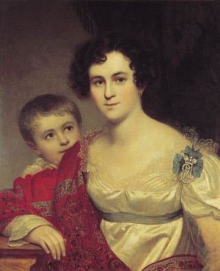 Портрет Авдотьи Ивановны Молчановой с дочерью Елизаветой. 1814 Х.
