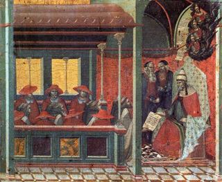 Панель Пределла. Папа издает буллу кармелитской делегации, 1329
