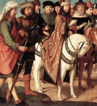 Римские солдаты и еврейские судьи (левая створка Триптиха Распятия), c.1481