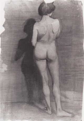 Стоящая обнаженная женщина у темной стены, 1900 - Паула Модерсон-Беккер