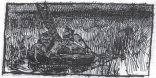 Эскиз двух охотников в лодке, c.1889 - Николай Рерих