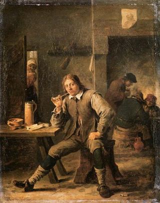 Курильщик, опирающийся на стол, 1643