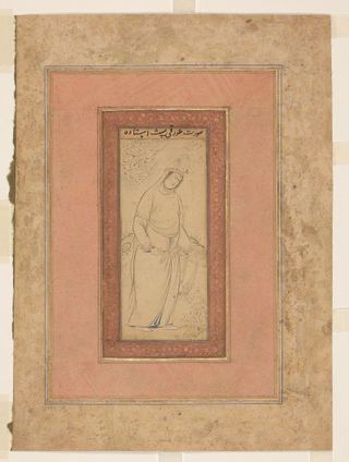 Женщина, стоящая на фоне пейзажа, приписываемая Резе Аббаси (ум. 1635).