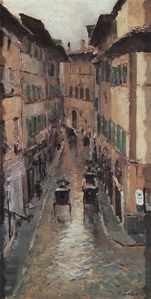 Улица Флоренции под дождем, 1888 - Константин Коровин
