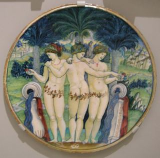 Маэстро Джорджо да Губбио, тарелка с тремя грациями, 1535 г.