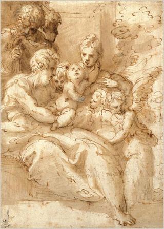 Святое Семейство с пастырями и ангелами, c.1523 - c.1524 - Пармиджанино