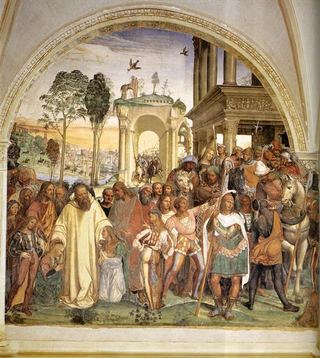 Житие святого Бенедикта, Сцена 12. Бенедикт принимает Мавра и Плацида, 1505 - 1508 - Il Sodoma