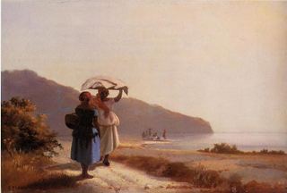 Две женщины, беседующие у моря, Сент-Томас, 1856 - Камиль Писсарро