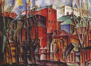 Пейзаж с сухими деревьями и высокими зданиями, 1920 - Аристарх Лентулов