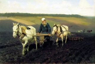 Пахарь. Л. Н. Толстой на пашне