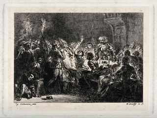 Убийство епископа Льежа. Офорт К. Куртри, 1872 г., по Э. Делакруа, 1829 г.