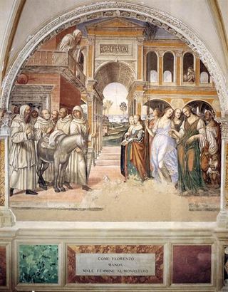 Житие святого Бенедикта, Сцена 19. Бенедикт отсылает блудниц, 1505 - 1508 - Il Sodoma
