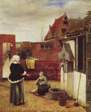 Женщина и служанка во дворе, c.1660