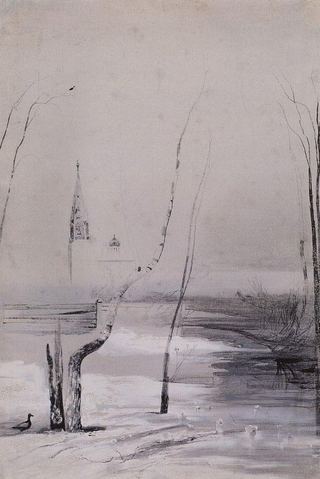 Пейзаж с церковью и колокольней. Начало 1870-х