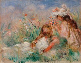 Девушки в траве собирают букет (Fillette Couchée Sur l'Herbe et jeune Fille Arrangeant Un Bouquet)