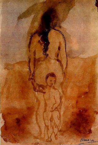 1906 г. Вид сзади на обнаженную женщину с ребенком.