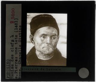 Пьетро Перуджино. Христос передает ключи Петру Деталь: Портрет зрителя