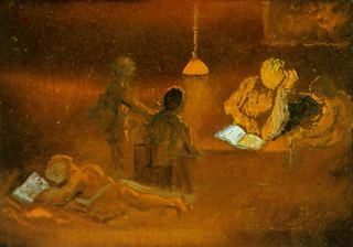 Чтение. Семейная сцена при свете лампы, 1981