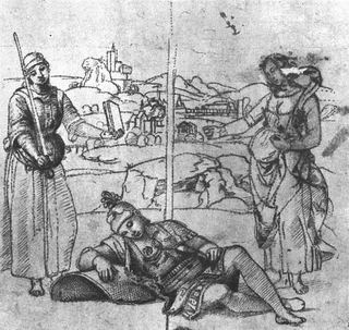 Этюд к «Сну рыцаря», c.1504 - Рафаэль