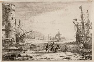 Морской порт с большой башней, c.1639