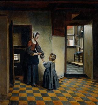 Женщина с ребенком в кладовке, c.1658