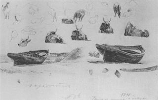 Этюд лодок и коров, 1890 - Константин Богаевский