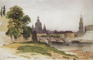 Дрезден. Августовский мост, 1862 г. - Иван Шишкин