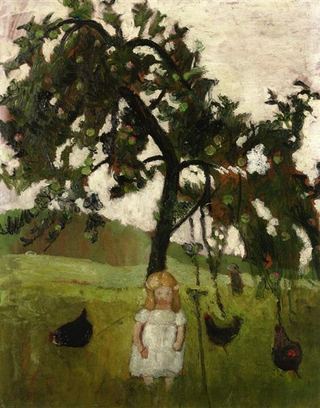 Элизабет с курами под яблоней, 1902