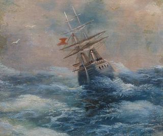 Море с кораблём. Этюд