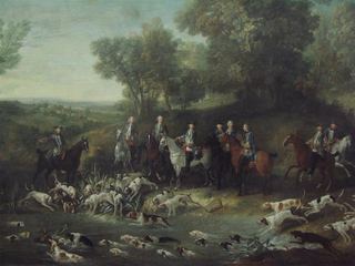 Людовик XV охотится на оленя в лесу Сен-Жермен, 1730