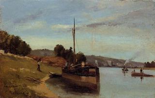 Баржи в Ле-Рош-Гийон, 1865 - Камиль Писсарро