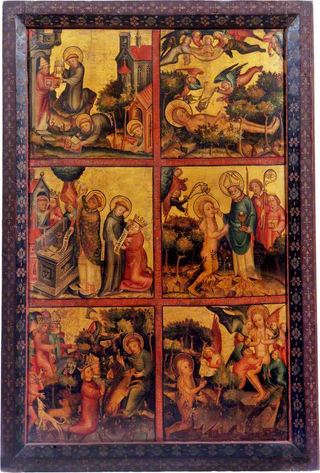 3 сцены из жизни Сент-Джайлса; 3 сцены из жития святой Марии Магдалины (алтарный образ триптиха, правая створка, внешняя)