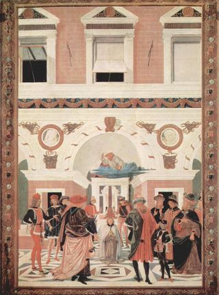 Чудеса Сан-Бернардино. Исцеление слепого и глухого Риккардо Микуцио, 1473