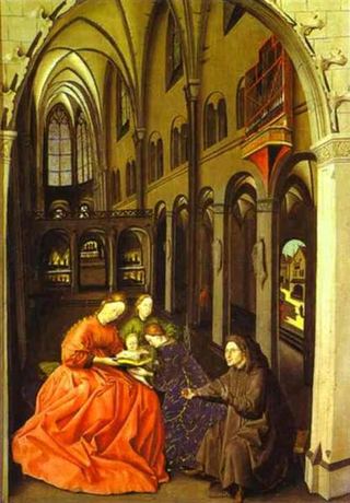 Мадонна и святые в церкви, c.1443 - Конрад Витц